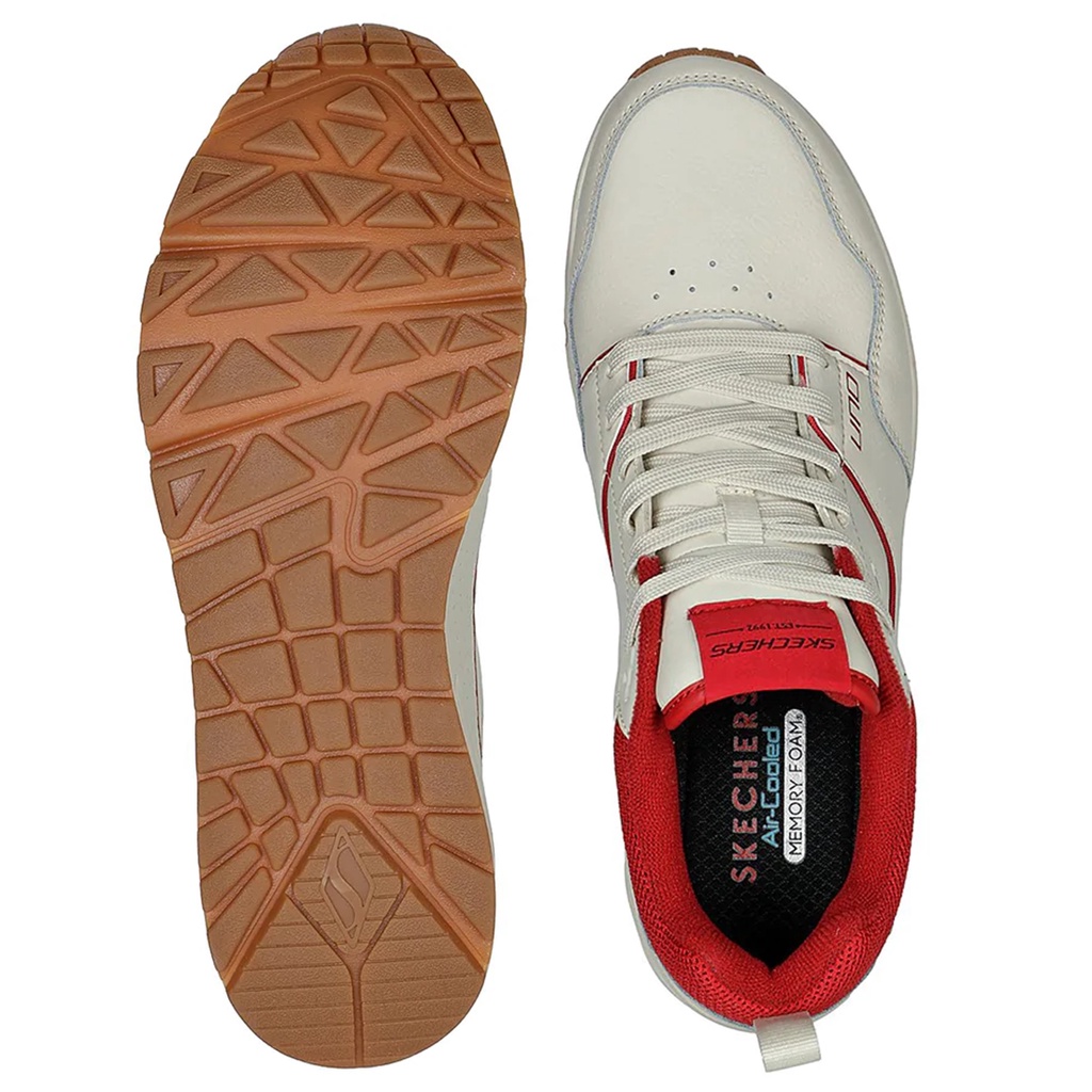 เงินสด-2-000-แท้-ช็อปไทย-skechers-street-uno-suroka-รองเท้าผ้าใบ-หนังดูราบัค-ผู้ชาย-สีครีม-สีแดง-232250