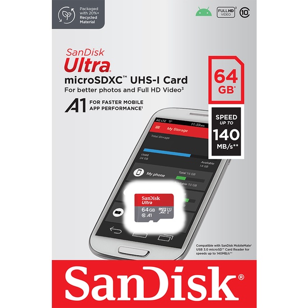 ภาพหน้าปกสินค้าSanDisk Ultra MicroSDXC UHS-I 64GB ความเร็วสูงสุด 140 MB/s U1 A1 (SDSQUAB-064G-GN6MN) จากร้าน sandisk_thailand_officialshop บน Shopee