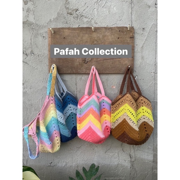 ภาพหน้าปกสินค้ากระเป๋าถักทรงถุงแกง สีสลับ size มินิมอล 6 จากร้าน paphacollection บน Shopee