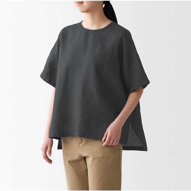 muji-เสื้อลินิน-แขนสั้น-เสื้อผู้หญิง-french-linen-s-s-blouse