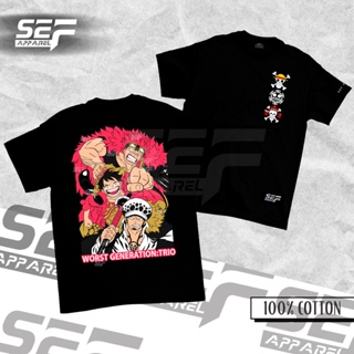 [ปรับแต่งได้]SEF apparel Anime Series Unisex T shirt T-shirt One Piece Worst Generation Trio Trafalgar Kid Luffy_21