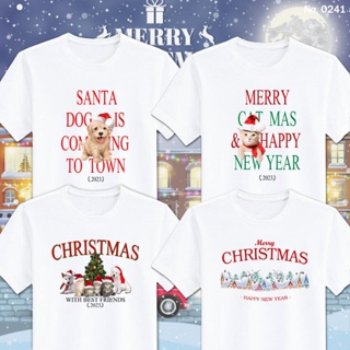 เสื้อยืด สกรีน Merry Christmas คริสต์มาส เสื้อปีใหม่ สีขาว เสื้อผ้าหนา นุ่ม ใส่สบาย ได้ทั้งผู้ชาย และผู้หญิง No.0241เสื้