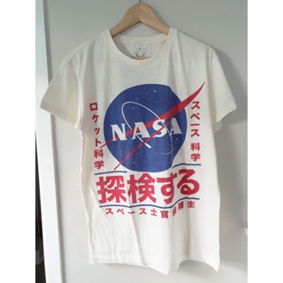 เสื้อยืดสีขาวผู้ชาย เสื้อคนอ้วน เสื้อยืดสีขาวเสื้อยืด NASA Japan T-shirt สกรีนหน้าหลังS-4XL เสื้อยืด_37