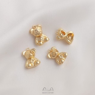 จี้สร้อยคอ สร้อยข้อมือ ทองแดง 14K รูปหมีน่ารัก สามมิติ แวววาว เครื่องประดับ diy