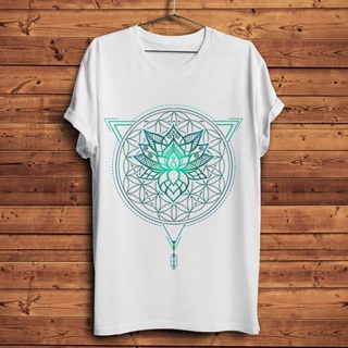 Geometric Triangle Lotus Flower Of Life Mandala T Shirt Men New White Homme Cool Symbol T-Shirt Unisex