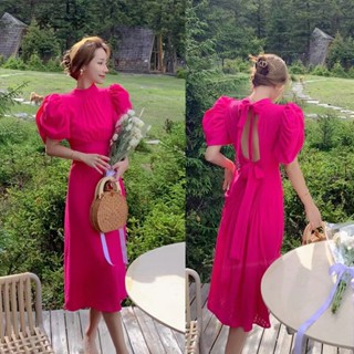 Best Dress ชุดเดรสกระโปรงยาว แขนพัฟ แต่งลูกไม้ สีขาว สไตล์เกาหลี แฟชั่นฤดูร้อน สําหรับสตรี 2022 ชุดกระโปรงหน้าร้อนพิมพ์ลายดอกไม้