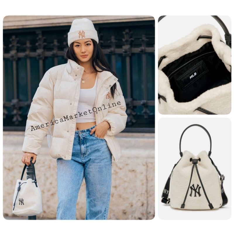 กระเป๋า-mlb-basic-small-logo-fleece-bucket-bag-new-york-yankees