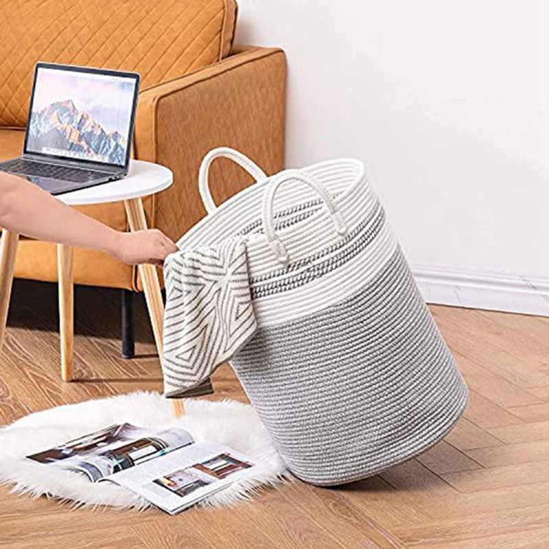 cotton-rope-basket-high-durability-laundry-basket-drain-basket-with-handle-bedroom-toy-blanket-storage