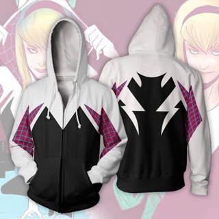 เสื้อแจ็กเก็ตกันหนาว มีฮู้ด แต่งซิป ลาย Spiderman Spider Gwen Stacy