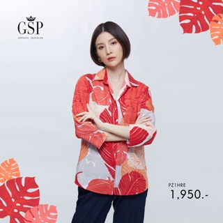 GSP เสื้อผู้หญิง เสื้อเชิ้ตผู้หญิง Shirt เสื้อเชิ้ตผ้าเรยอน แขนสี่ส่วน ลายพิมพ์ Power of Red (PZ1HRE)