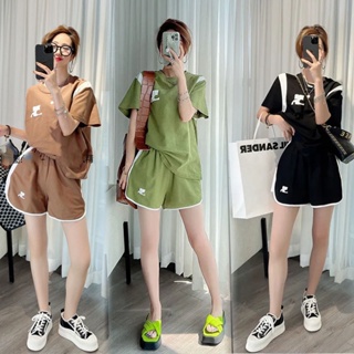 สินค้า ชุดเซทขาสั้น เซต2ชิ้น(เสื้อครอปแขนสั้น+กางเกงขาสั้น)ชุดกีฬา ชุดโยคะสไตล์เกาหลีใหม่ ชุดลำลองผู้หญิง เสื้อผ้าแฟชั่นวัยรุ่น