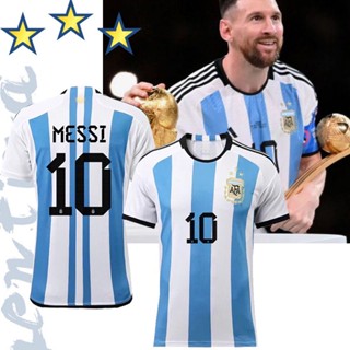 เสื้อกีฬาแขนสั้น ลายทีมชาติฟุตบอล Messi Argentina Champion 2022 ชุดเหย้า สําหรับผู้ชาย