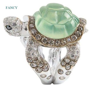 Fancy แหวนคริสตัล เพทาย รูปเต่าน่ารัก สีเขียวมะกอก เครื่องประดับ สําหรับผู้หญิง