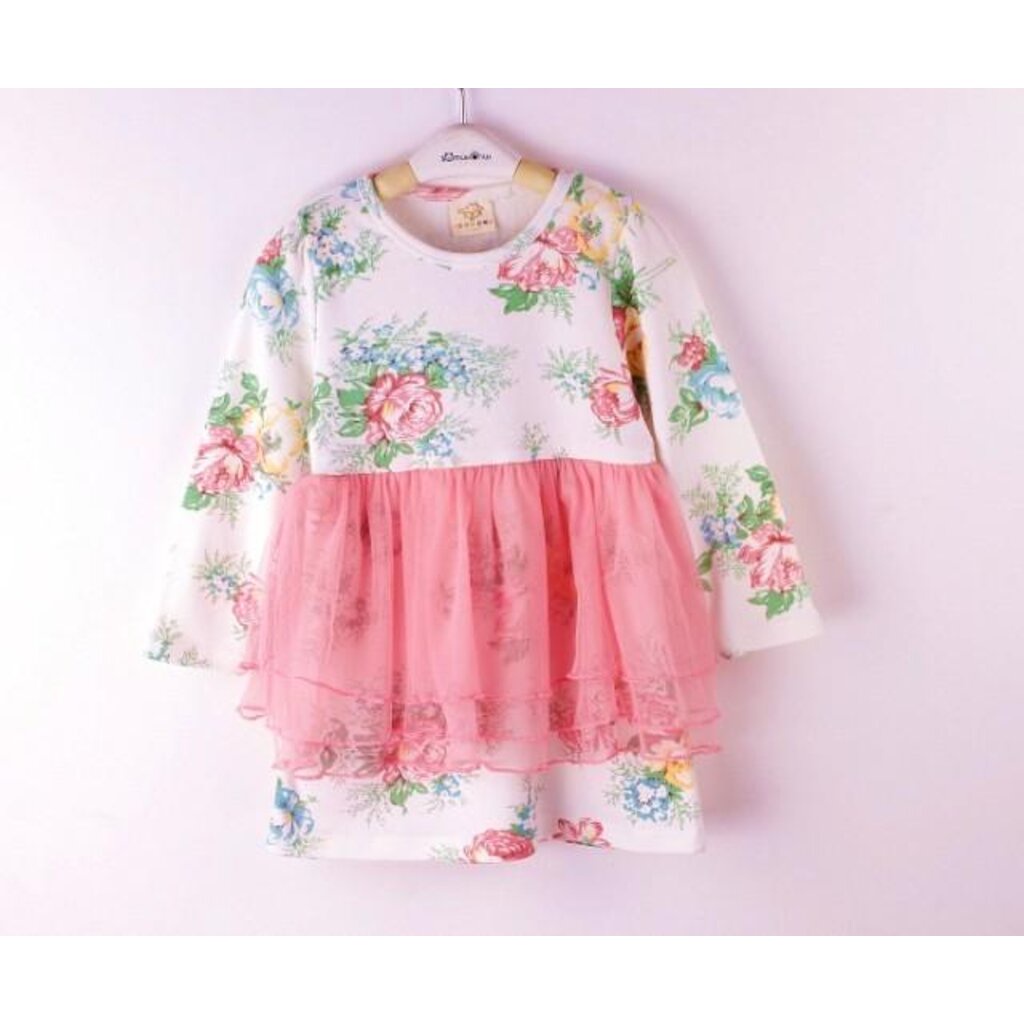 dress-143-กระโปรงเด็กเกาหลี-เดรสลูกไม้-สีชมพูกระโปรงขาว