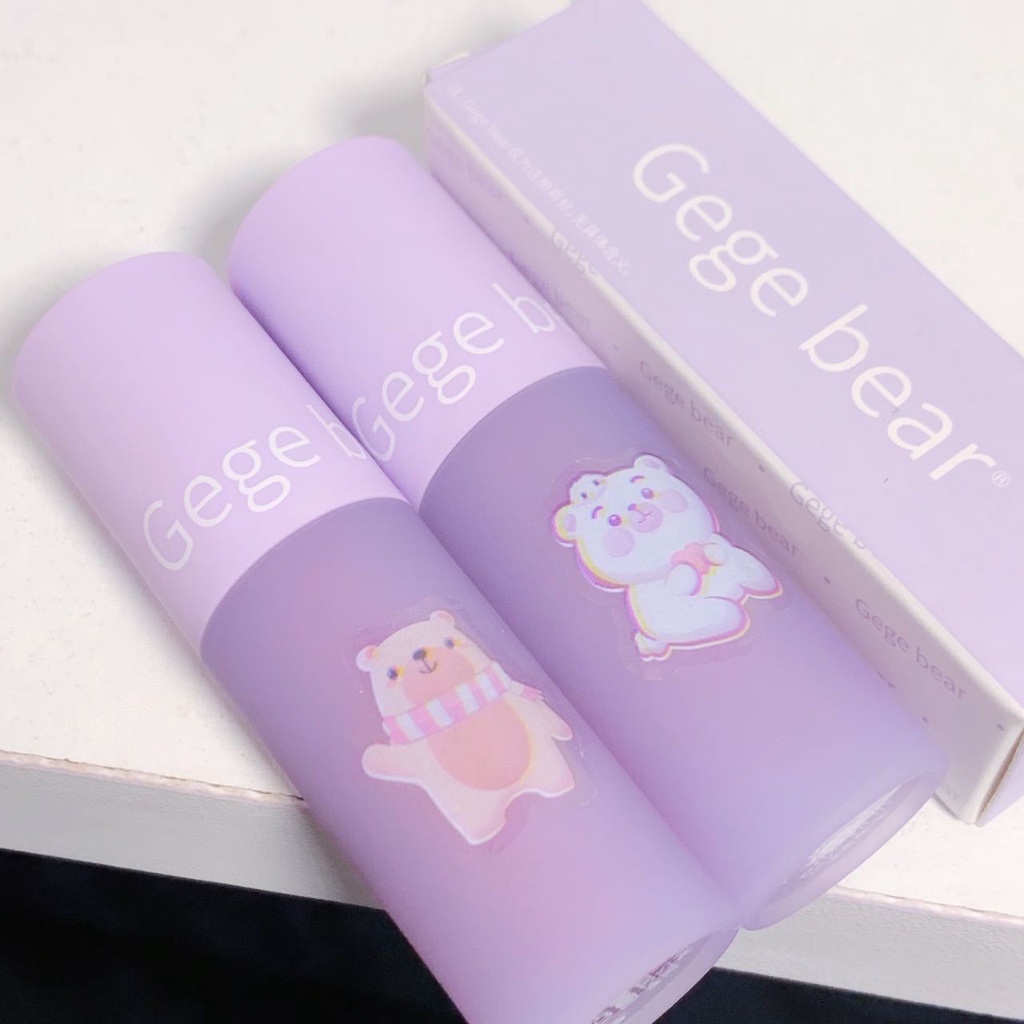 ลิปกลอส-gege-bear-gloss-lip-matte-liquid-lipstick-ฉ่ำวาว-ติดทนนาน-กันน้ำ-ลิปสติก-gege-bear-หลอดสีม่วง