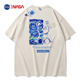 2023 [NASA ผ้าฝ้ายแท้] เสื้อยืดคอกลม แขนสั้น เปิดไหล่ พิมพ์ลายหมี ทรงหลวม ระบายอากาศ แฟชั่นฤดูร้อน สําหรับผู้ชาย_21