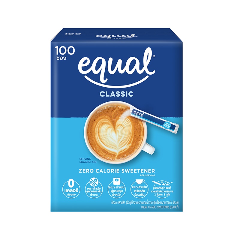 equal-classic-100-sticks-อิควล-คลาสสิค-ผลิตภัณฑ์ให้ความหวานแทนน้ำตาล-กล่องละ-100-ซอง-12-กล่อง-รวม-1200-ซอง-0-kcal