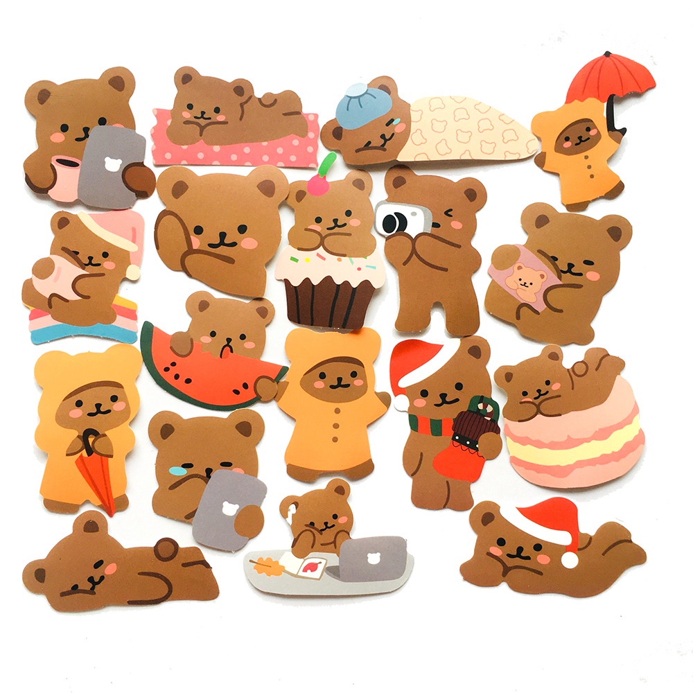 พร้อมส่งในไทย-cute-bear-50แผ่น-sticker-กันน้ำ-สติ๊กเกอร์-ใช้ซ้ำได้-โทรศัพท์มือถื