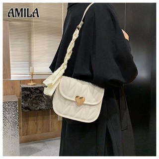 AMILA กระเป๋าสะพายข้างเทรนด์แฟชั่นใหม่สีทึบรูปสี่เหลี่ยมขนมเปียกปูนปักวัสดุ PU กระเป๋าทรงสี่เหลี่ยมขนาดเล็กลำลองกระเป๋าสะพายไหล่เรียบง่ายทุกคู่