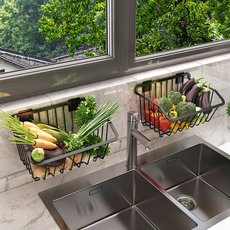 kitchen-storage-basket-stainless-steel-fruit-vegetable-drain-storage-organizer-wall-mounted-spice-rack-dish-shelf-kitche