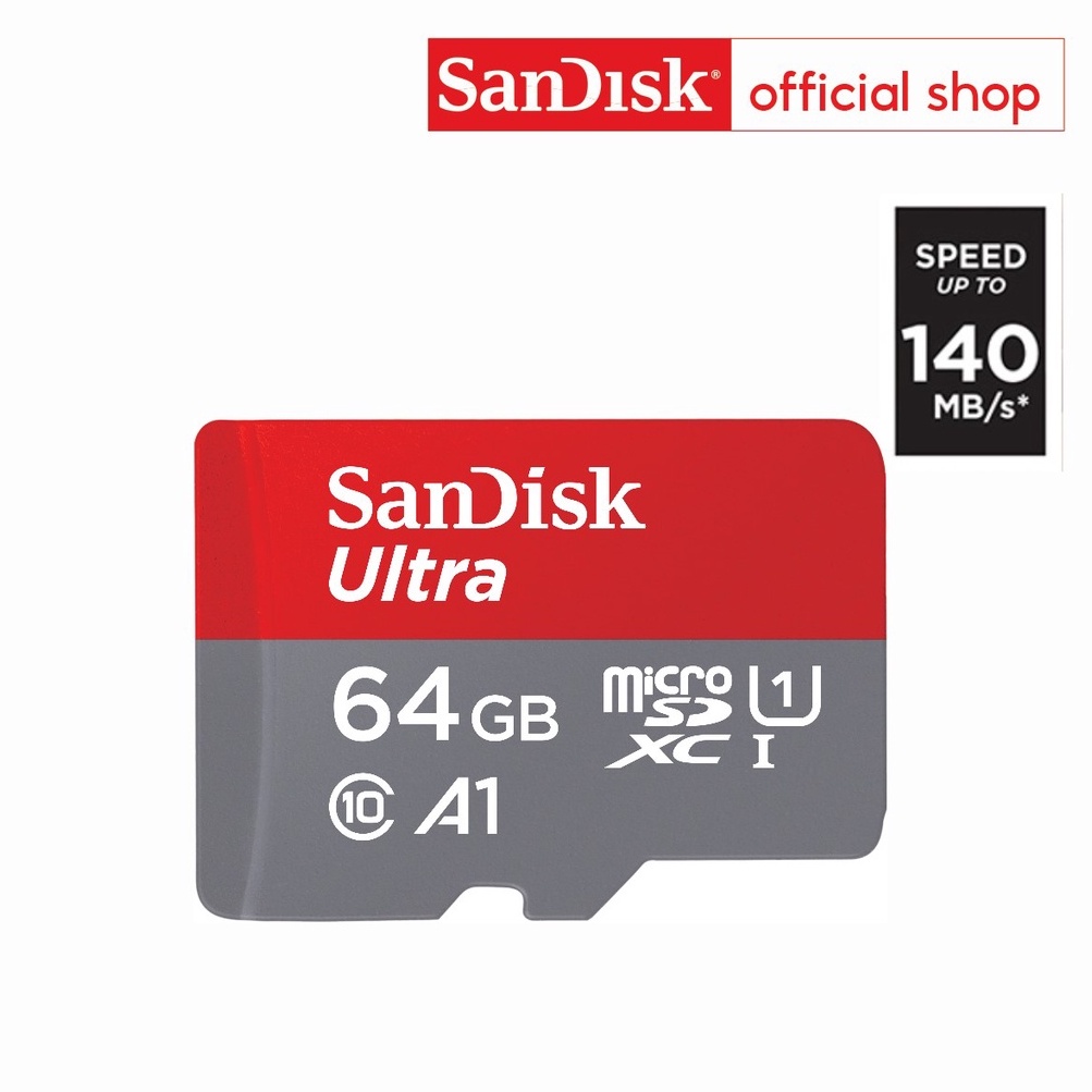 ราคาและรีวิวSanDisk Ultra MicroSDXC UHS-I 64GB ความเร็วสูงสุด 140 MB/s U1 A1 (SDSQUAB-064G-GN6MN)