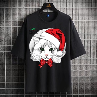 Mashoo Cat with Christmas bow tie Graphic Printed t-shirt  oversized tshirt for men women vintage clothes  top xmas
