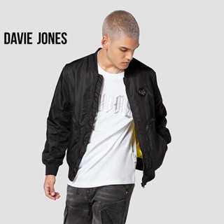 DAVIE JONES เสื้อแจ็คเก็ต ทรงบอมเบอร์ สลิมฟิม สีดำ JK0025BK Bomber Slim fit Jacket in black