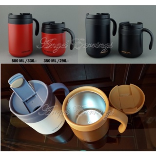 แก้วสเตนเลสทรงหูโค้ง Coffee mug HOT &amp; COOL แบบฝาล็อค