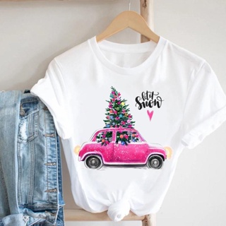 TrendLet It Snow   Car Print Merry Christmas T Shirt Lovely Women Happy  Tshirt  T-shirts Top xmas