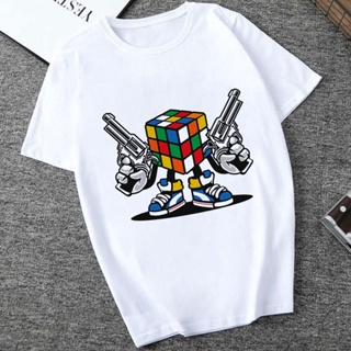 ถูกที่สุด Cube Women T-Shirts Printed White Short Sleeve Fashion Casual All-Match Slim Tops Round Neck Comfortable Soft