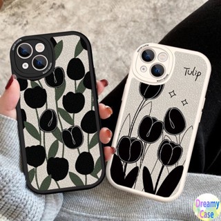 เคสโทรศัพท์มือถือ แบบนิ่ม ลายดอกทิวลิป สีดํา สําหรับ OPPO A98 A96 A95 A76 A74 A57 A55 A54 A53 A38 A33 A94 A93 A92 A91 A78 A77S A52 A31 A17 A16K A15S