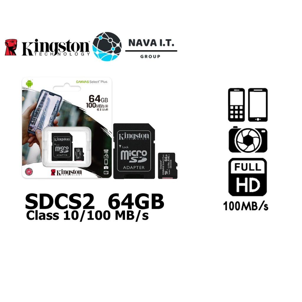 ภาพหน้าปกสินค้า️กรุงเทพฯด่วน1ชั่วโมง ️ Kingston SDCS2 64GB Canvas MicroSDHC Class 10 100 MB/s Read Memory Card + SD Adapter SDCS2/64
