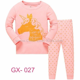 L-HUGX-027 ชุดนอนเด็กหญิง ผ้า Cotton 100% เนื้อบาง สีชมพู ลายม้า