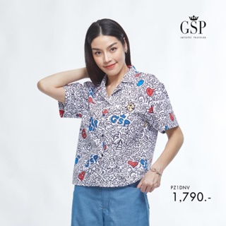 GSP New GSP  Shirt เสื้อเชิ้ตผ้าคอตตอน แขนสั้น ลายพิมพ์ Vacay Vibes (PZ1DNV)