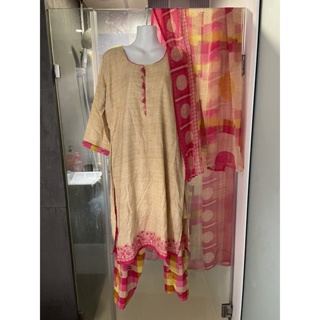 ชุดเชตซัลวา(เสื้อตัวยาว (อก46นิ้ว) +กางเกง+ผ้าคลุม).. **งานอินเดียแท้_มือ2