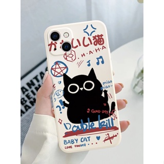 Doodle black kitten เคสไอโฟน iPhone 8 Plus case X Xr Xs Max Se 2020 cover เคส iPhone 13 12 pro max 7 Plus 11 14 pro max