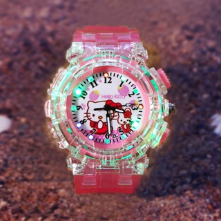 นาฬิกาข้อมือควอตซ์แฟชั่น สายซิลิโคน ลายการ์ตูน Hello Kitty น่ารัก เรืองแสง สําหรับเด็กนักเรียน