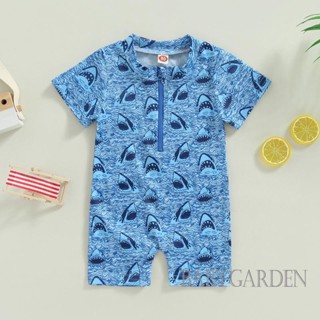 Babygarden-0-18months ชุดว่ายน้ําวันพีช แขนสั้น พิมพ์ลายฉลาม มีซิป น่ารัก สําหรับเด็กผู้ชาย