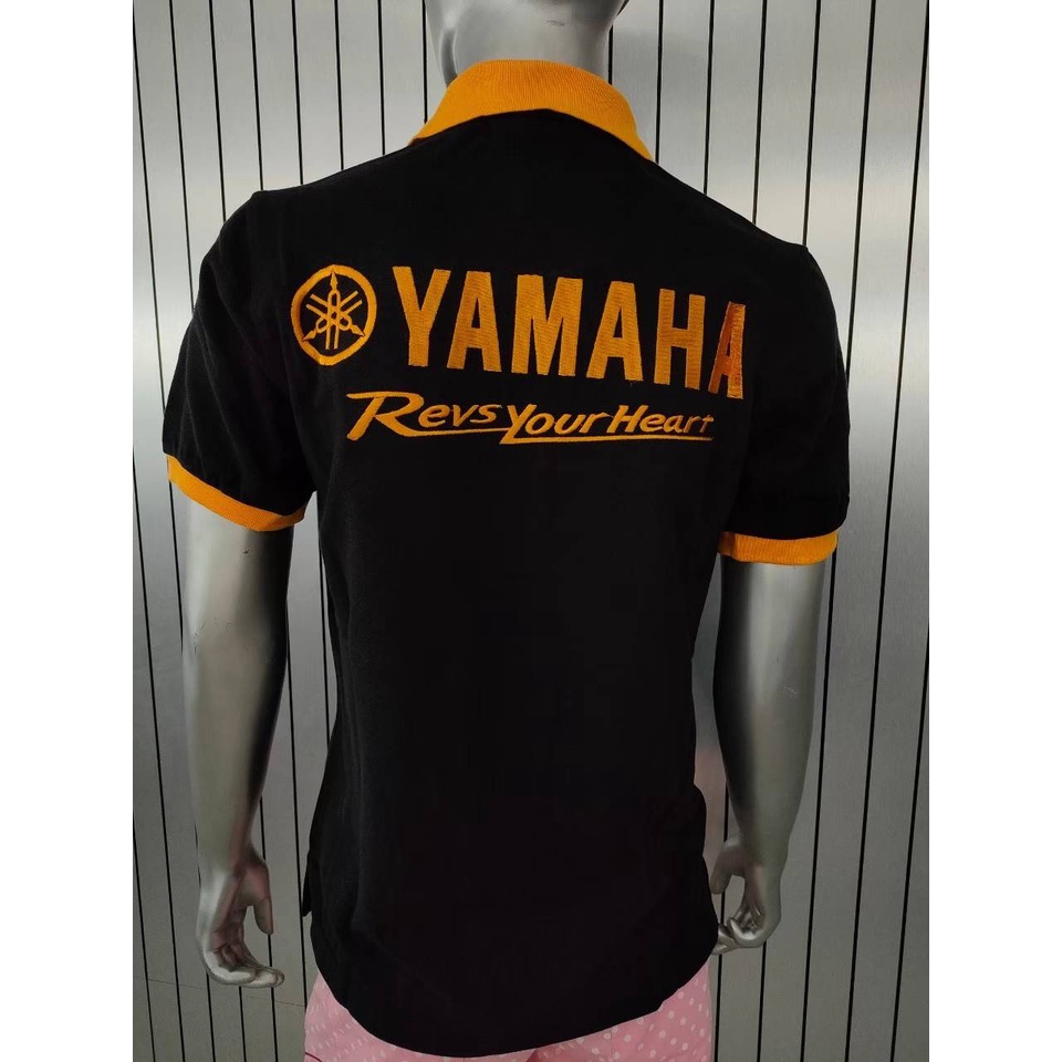 เสื้อโปโล-yamaha-square-สีดำส้ม-sizes-อก95cm-ยาว65cm-สินค้าลิขสิทธิ์-yamaha-แท้100