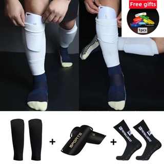 ถุงเท้าฟุตบอล คุณภาพสูง + ถุงเท้า + แผ่นป้องกัน 3 ชิ้น / ถุง