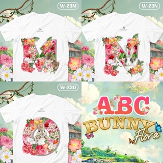 [S-5XL]ผ้าฝ้าย 100% เสื้อยืดตัวอักษร Bunny Flora ตัวอักษร( M N O )