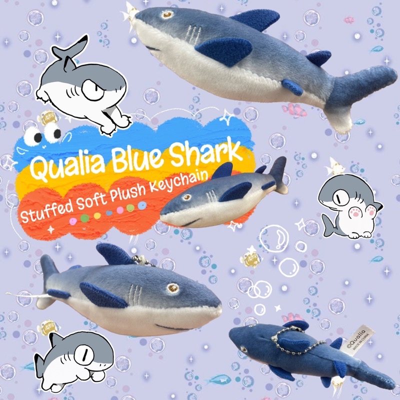 พวงกุญแจน้องฉลามตัวน้อย-ตาปัก-ป้าย-qualia-น่ารักมาก-qualia-blue-shark-soft-plush-keychain