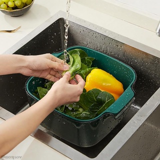 Kitchen Multi-functional Fruit Plate Double-layer Vegetable Basket Fruit Wash Baskets Vegetable Washing Basin Draining B