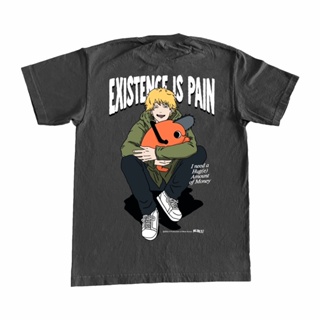 แฟชั่นคลาสสิกเสื้อยืด พิมพ์ลายอนิเมะ Chainsawman Kuruu Denji Existense is Pain สําหรับผู้ชาย