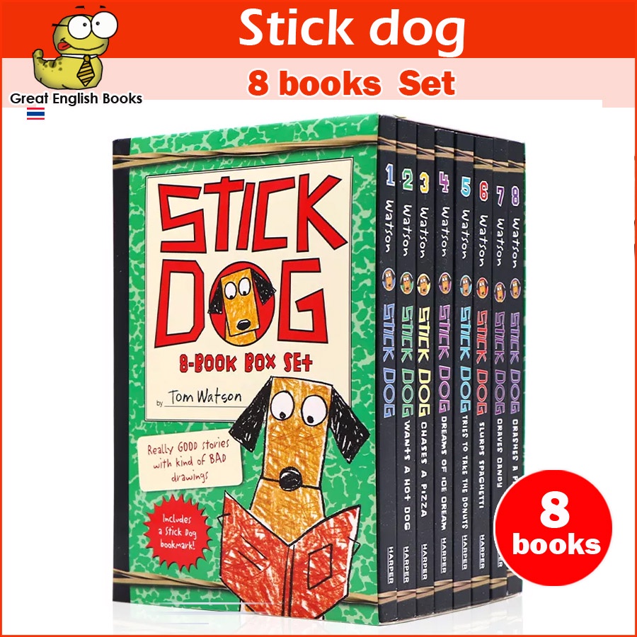 ใช้โค้ดรับcoinคืน10-ได้-พร้อมส่ง-ลิขสิทธิ์แท้-original-ชุดหนังสือภาษาอังกฤษ-stick-dog-8-books-gift-box-full-set