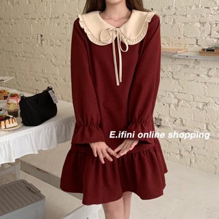 E.ifini dress ชุดคริสต์มาส ชุดสีแดง 036