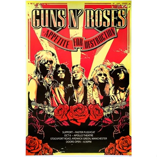 โปสเตอร์ คอนเสิร์ต วงดนตรี ร็อค Guns N’ Roses POSTER 24”x35” Inch American Hard Rock Heavy Metal