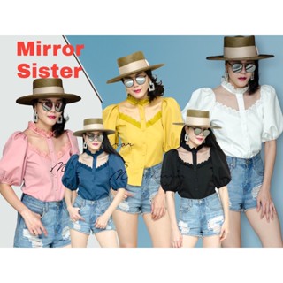 🔖ป้าย Mirrorsister​ เสื้อแขนตุ๊กตา แต่งซีทรูช่วงอกและด้านหลัง กระดุมผ่าหน้าเปิดปิดได้