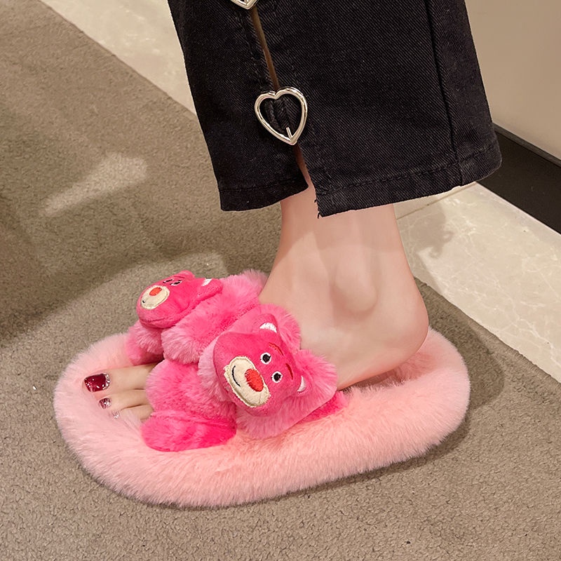 รองเท้าแตะผ้าฝ้ายรองเท้าขนฟูสไตล์เกาหลีรุ่นใหม่ฤดูใบไม้ร่วง