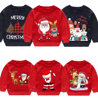 เสื้อคริสมาสเด็ก เสื้อกันหนาว คอกลม แขนยาว พิมพ์ลายต้นคริสต์มาส ซานต้า กวาง สีดํา สําหรับเด็ก กันหนาวเด็กชาย